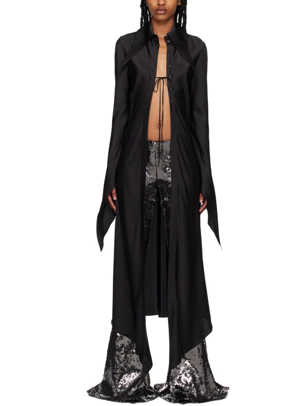 Black Long Draped Button-Front Dress